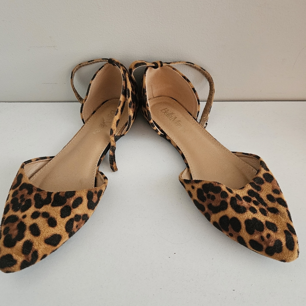 Bella Marie Leopard Print Faux-Suede D'Orsay Ankle-Strap Flats- Size 8.5 - Picture 2 of 3